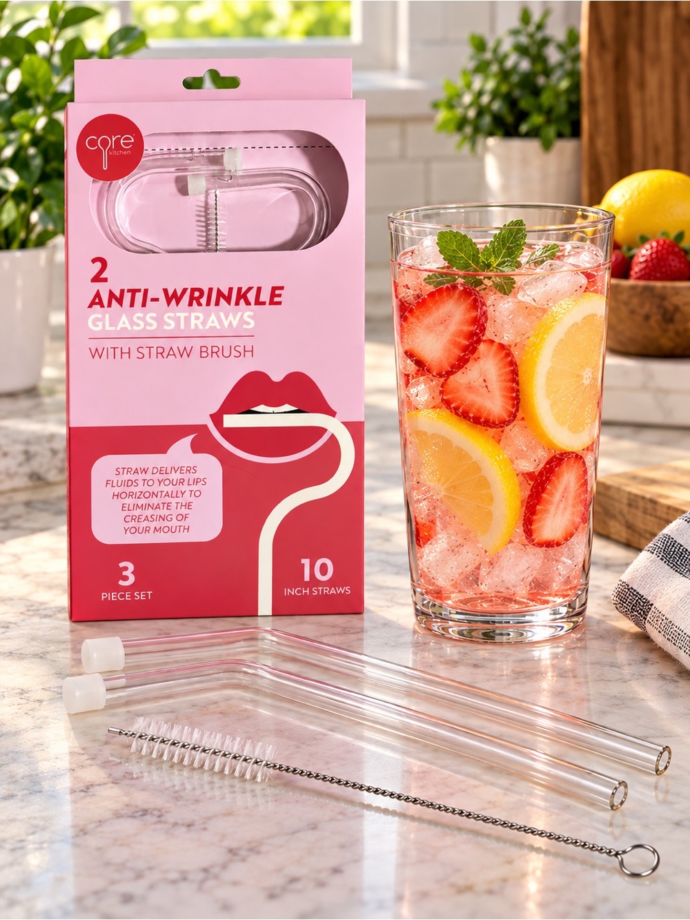 Anti-Wrinkle Glass Straws - Clear (2-Pack)